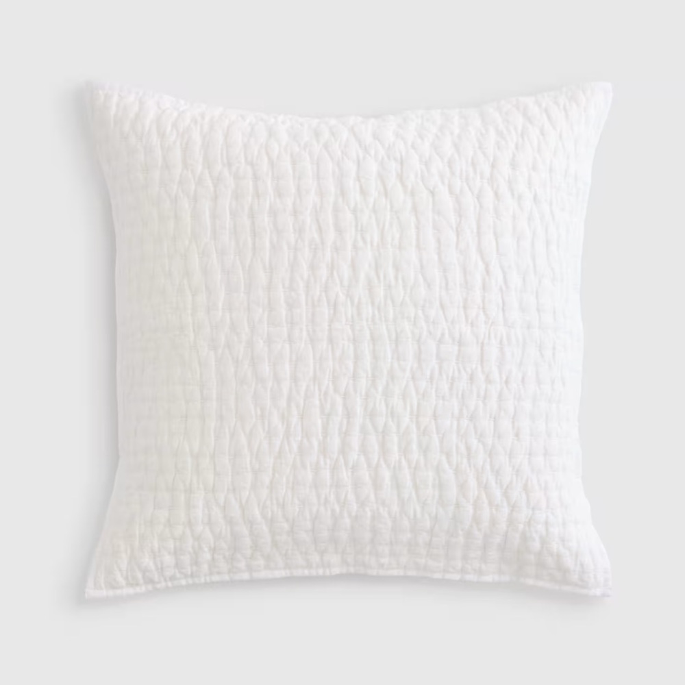 NWOT QUINCE European Linen Cotton Stitch Quilted Euro Sham White 6039
